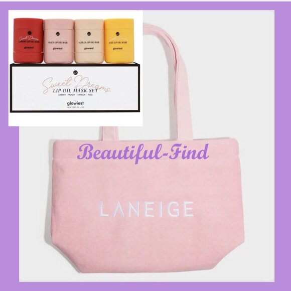 Laneige XL Tote Bag &  Glowiest sweet dreams Lip oil Masks Set  NIB Bundle - Picture 1 of 10